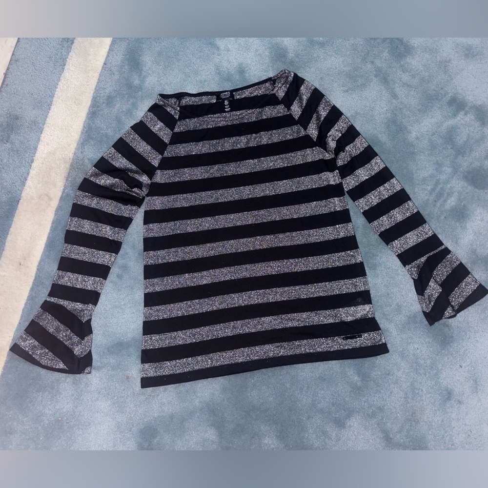 Jones New York Black and Gray Striped Top